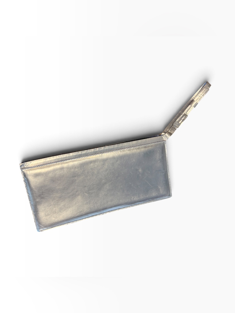 Vintage Gucci Tom Ford Metallic Silver Leather Wristlet Clutch Bag G Buckle Y2K